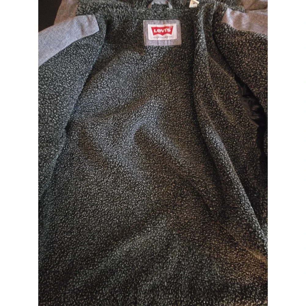 Levis Mens‎ Medium Gray Hooded Softshell Jacket Sherpa Lined Full Zip Coat